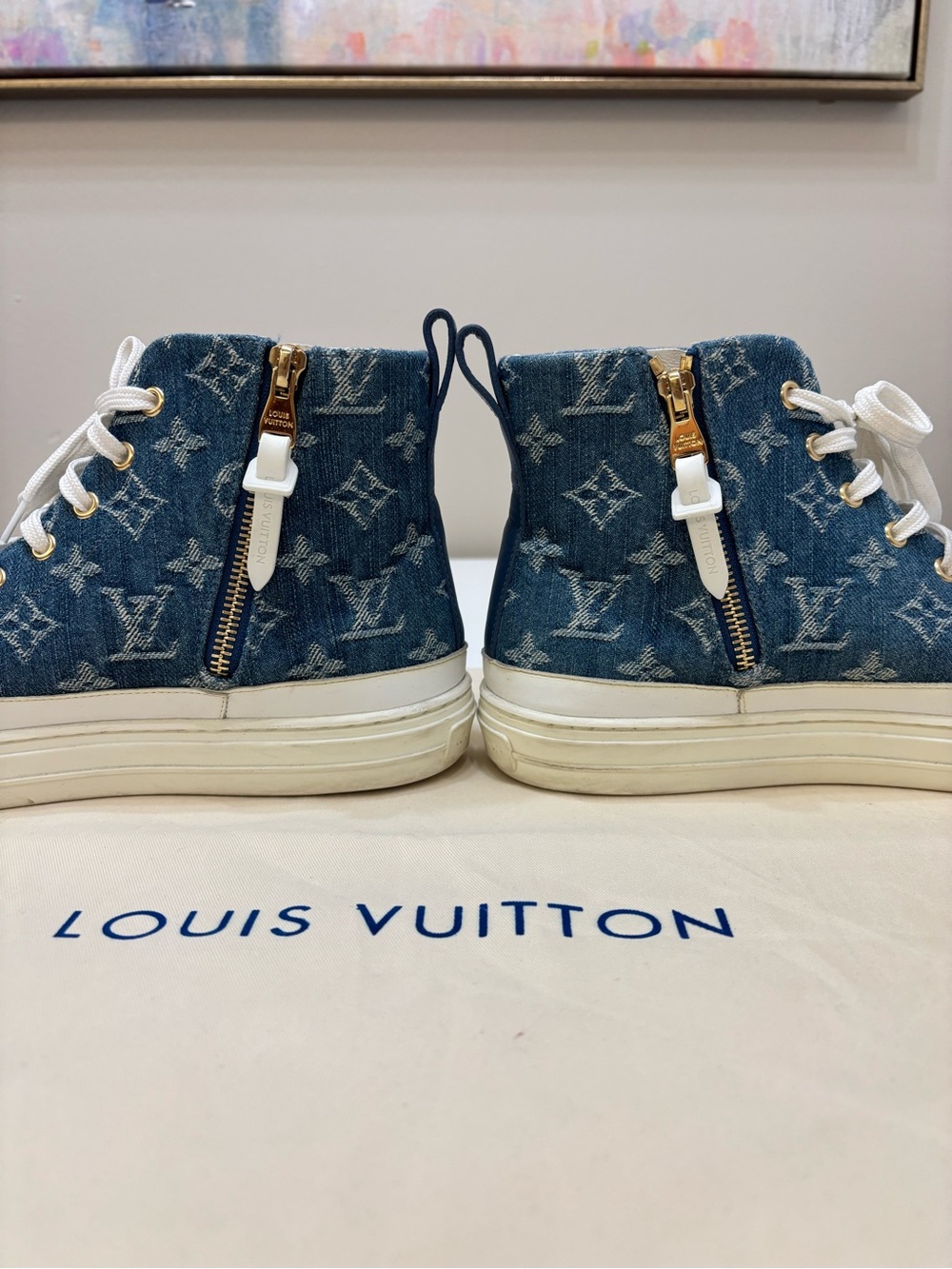 🔵 Louis Vuitton Stellar Sneaker Boot – Monogram Denim High-Top - Picture 2 of 12
